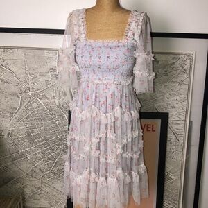 Needle & Thread Floral Ruffle lavander Dress Size 0